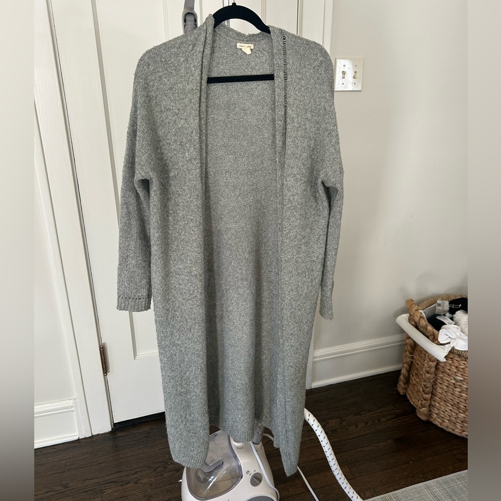 Nearly floor length grey cardigan